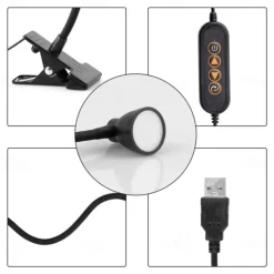 LED Metal Clip Table Lamp Reading Light with Three Color Schemes for Reading - USB Powered Night Lights, Bedroom Bedside Lights 1PC