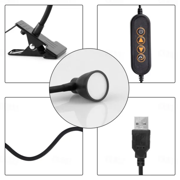 LED Metal Clip Table Lamp Reading Light with Three Color Schemes for Reading - USB Powered Night Lights, Bedroom Bedside Lights 1PC