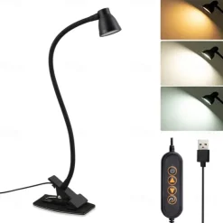 LED Metal Clip Table Lamp Reading Light with Three Color Schemes for Reading - USB Powered Night Lights, Bedroom Bedside Lights 1PC