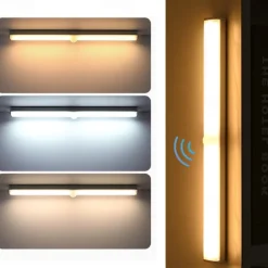 LED Motion Sensing Night Light USB Rechargeable Three-Tone Light Smart LED Strip Light Cable Free Bedroom Cabinet Wine Cabinet Wardrobe Corridor Night Lighting