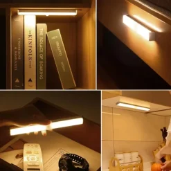 LED Motion Sensing Night Light USB Rechargeable Three-Tone Light Smart LED Strip Light Cable Free Bedroom Cabinet Wine Cabinet Wardrobe Corridor Night Lighting