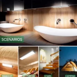 LED Motion Sensing Night Light USB Rechargeable Three-Tone Light Smart LED Strip Light Cable Free Bedroom Cabinet Wine Cabinet Wardrobe Corridor Night Lighting