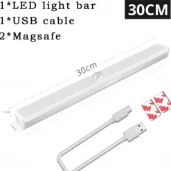 LED Motion Sensing Night Light USB Rechargeable Three-Tone Light Smart LED Strip Light Cable Free Bedroom Cabinet Wine Cabinet Wardrobe Corridor Night Lighting