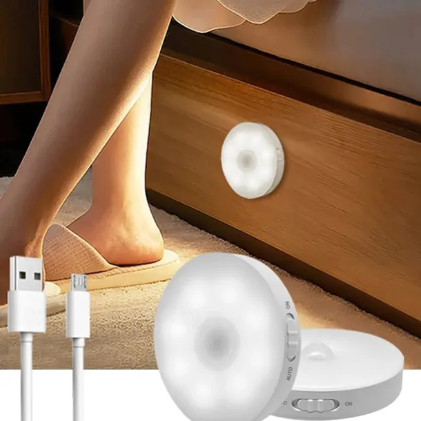 8LED Motion Sensor LED Night Light Smart Switch Sensor Light USB Rechargeable Battery Driven Bathroom Bedside Light For Room Hallway Access Bathroom Home Lighting