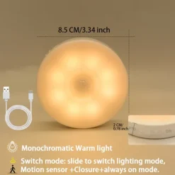 8LED Motion Sensor LED Night Light Smart Switch Sensor Light USB Rechargeable Battery Driven Bathroom Bedside Light For Room Hallway Access Bathroom Home Lighting