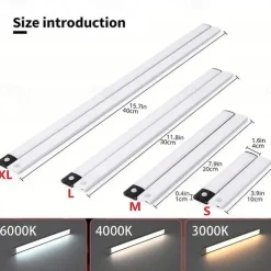 LED Motion Sensor Light Wireless Wall Lamp USB LED Night Lights USB Rechargeable Night Lamps For Kitchen Cabinet Wardrobe Lamp Staircase 10/20/30/40CM