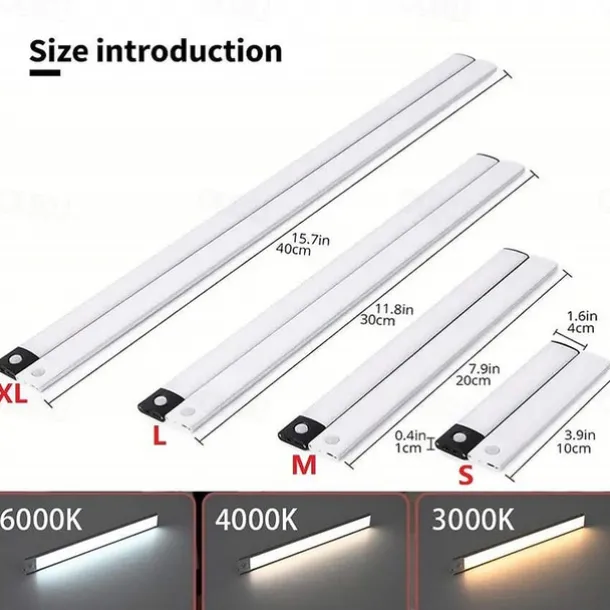 LED Motion Sensor Light Wireless Wall Lamp USB LED Night Lights USB Rechargeable Night Lamps For Kitchen Cabinet Wardrobe Lamp Staircase 10/20/30/40CM