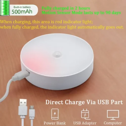 8LED Motion Sensor Night Light, USB Rechargeable Stair Cabinet Light Automatic On/Off, Ideal for Kitchen, Bedroom, Closet, Stairs and Hallway