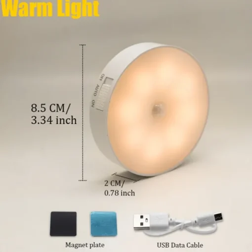 8LED Motion Sensor Night Light, USB Rechargeable Stair Cabinet Light Automatic On/Off, Ideal for Kitchen, Bedroom, Closet, Stairs and Hallway