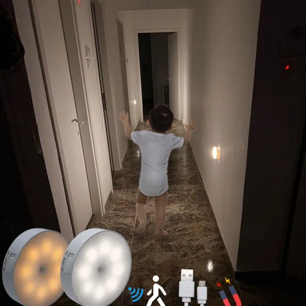 8LED Motion Sensor Night Light, USB Rechargeable Stair Cabinet Light Automatic On/Off, Ideal for Kitchen, Bedroom, Closet, Stairs and Hallway