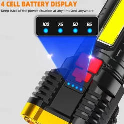 5led Multifunctional Bright Flashlight Outdoor Portable COB Side Light Work Light USB Rechargeable