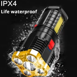 5led Multifunctional Bright Flashlight Outdoor Portable COB Side Light Work Light USB Rechargeable