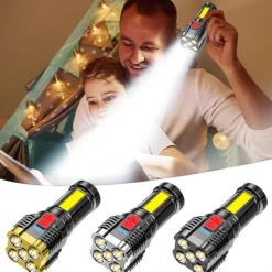 5led Multifunctional Bright Flashlight Outdoor Portable COB Side Light Work Light USB Rechargeable