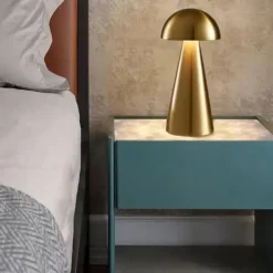 Led Mushroom Table Lamp Touch Dimming Tri-color Retro Bedroom Bedside Desktop Usb Rechargeable Night Light Reading Lights for Hotel Restaurant Bar Bedroom Lamp