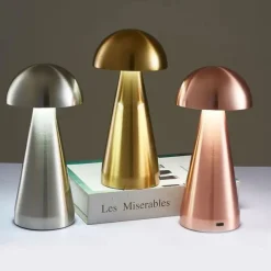 Led Mushroom Table Lamp Touch Dimming Tri-color Retro Bedroom Bedside Desktop Usb Rechargeable Night Light Reading Lights for Hotel Restaurant Bar Bedroom Lamp
