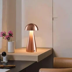 Led Mushroom Table Lamp Touch Dimming Tri-color Retro Bedroom Bedside Desktop Usb Rechargeable Night Light Reading Lights for Hotel Restaurant Bar Bedroom Lamp