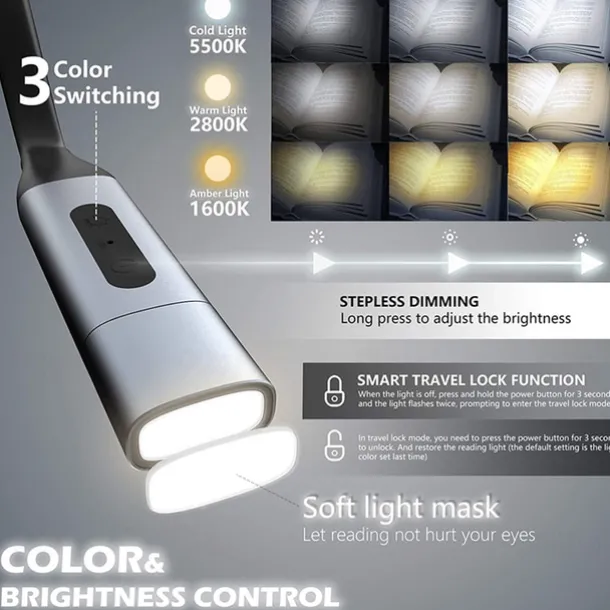 LED Neck Reading Light High Quality USB Reading Lamp Neck Book Light Rechargeable HandsFree Portable LED Reading Light For Camping Repairing Lighting