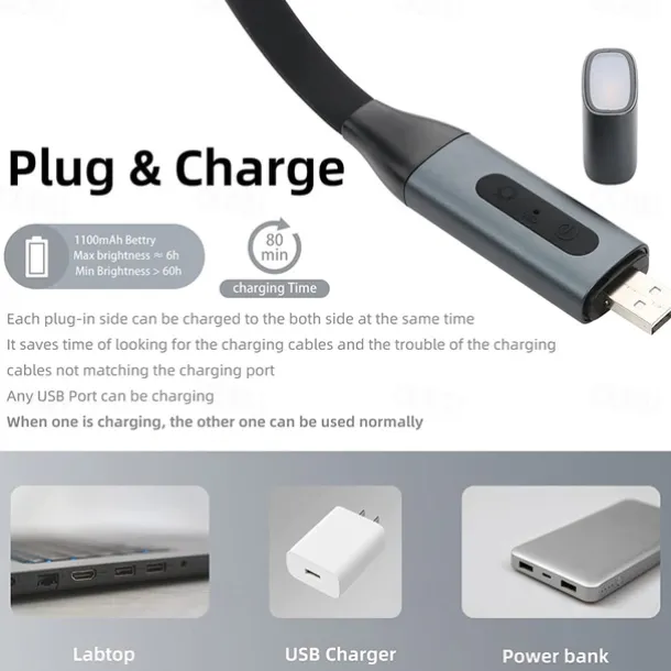 LED Neck Reading Light High Quality USB Reading Lamp Neck Book Light Rechargeable HandsFree Portable LED Reading Light For Camping Repairing Lighting