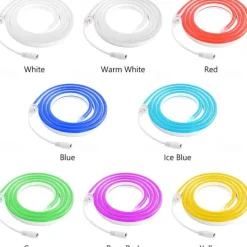 LED Neon Flex Strip Lights 6mm Narrow Neon Light 12V LED Strip Waterproof 5M Cutable DIY Led Neon Light Strip for Indoor Outdoor Home Decoration and DC12V Adapter and Touch Dimmer Switch Kit