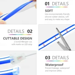 LED Neon Flex Strip Lights 6mm Narrow Neon Light 12V LED Strip Waterproof 5M Cutable DIY Led Neon Light Strip for Indoor Outdoor Home Decoration and DC12V Adapter and Touch Dimmer Switch Kit