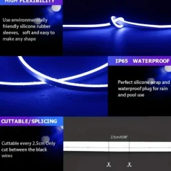 LED Neon Rope Lights 5M 16.4Ft, 12V Flexible IP65 Waterproof Silicone Neon Strip Lights, Ideal for Bedroom, Kitchen, Indoor/Outdoor Decoration (Power Adapter Not Included)