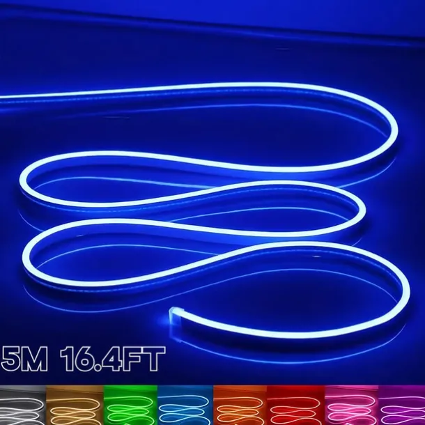 LED Neon Rope Lights 5M 16.4Ft, 12V Flexible IP65 Waterproof Silicone Neon Strip Lights, Ideal for Bedroom, Kitchen, Indoor/Outdoor Decoration (Power Adapter Not Included)