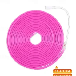 LED Neon Rope Lights 5M 16.4Ft, 12V Flexible IP65 Waterproof Silicone Neon Strip Lights, Ideal for Bedroom, Kitchen, Indoor/Outdoor Decoration (Power Adapter Not Included)