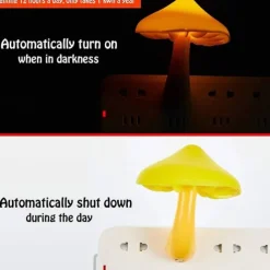 LED Night Light Mushroom Wall Socket Lamp EU US Plug Warm White Light-control Sensor Bedroom Light Home Decoration