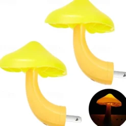LED Night Light Mushroom Wall Socket Lamp EU US Plug Warm White Light-control Sensor Bedroom Light Home Decoration