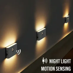 LED Night Lights Motion Sensor USB Rechargeable Linkage Induction Wireless Night Light Kitchen Cabinet Corridor Night Lamp for Bedroom Home Staircase Passageway Lighting