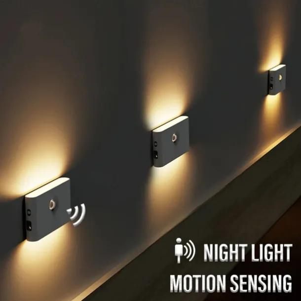 LED Night Lights Motion Sensor USB Rechargeable Linkage Induction Wireless Night Light Kitchen Cabinet Corridor Night Lamp for Bedroom Home Staircase Passageway Lighting