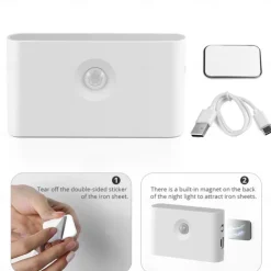 LED Night Lights Motion Sensor USB Rechargeable Linkage Induction Wireless Night Light Kitchen Cabinet Corridor Night Lamp for Bedroom Home Staircase Passageway Lighting