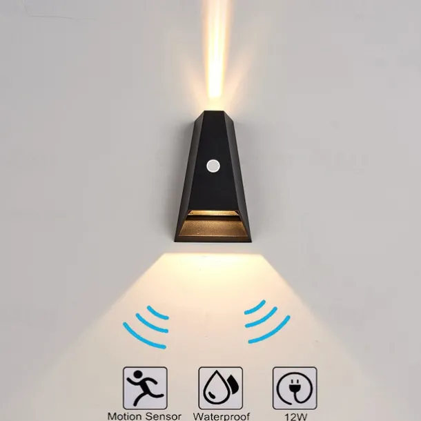 LED Outdoor Wall Lamp 6W with Motion Sensor IP65 Waterproof Light Control Suitable for Bathroom Garage Fence Deck Courtyard 110-240V