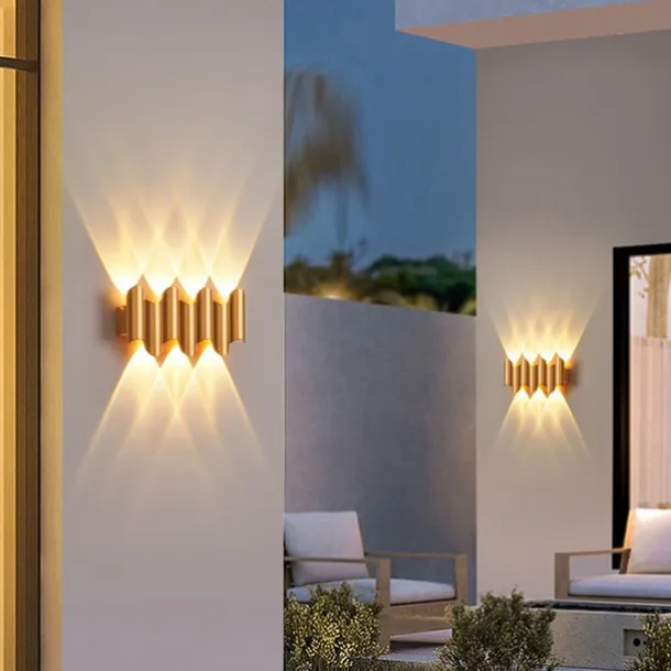 LED Outdoor Wall Lamp Waterproof IP65 3W up/down Lighting Modern Double-Head Curved Wall Sconce Indoor Bedroom Fixture Warm White Light 110-240V