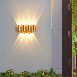 LED Outdoor Wall Lamp Waterproof IP65 3W up/down Lighting Modern Double-Head Curved Wall Sconce Indoor Bedroom Fixture Warm White Light 110-240V