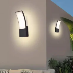 LED Outdoor Wall Light 12W Arc Modern Outdoor Wall Light Waterproof IP65 Steady on Outdoor Black Wall Light Suitable for Outdoor Porch Courtyard Garden Bathroom Bedroom 85-265V