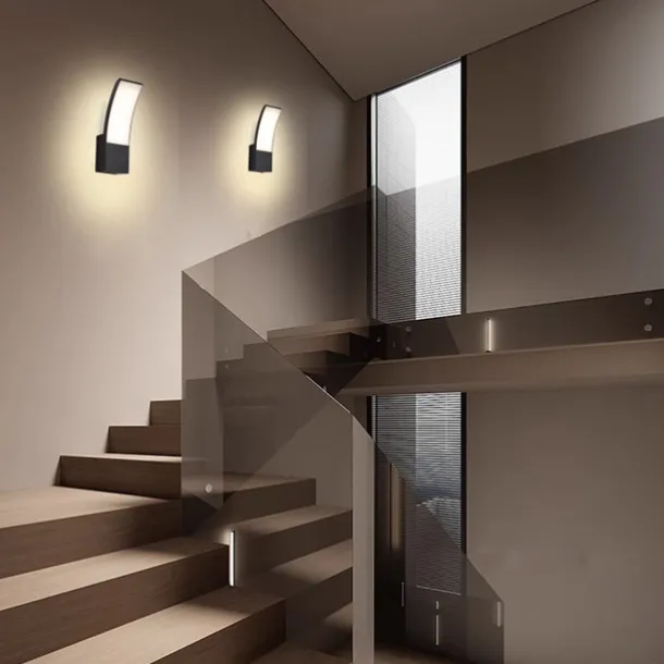 LED Outdoor Wall Light 12W Arc Modern Outdoor Wall Light Waterproof IP65 Steady on Outdoor Black Wall Light Suitable for Outdoor Porch Courtyard Garden Bathroom Bedroom 85-265V