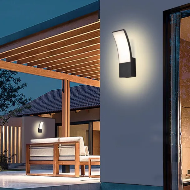 LED Outdoor Wall Light 12W Arc Modern Outdoor Wall Light Waterproof IP65 Steady on Outdoor Black Wall Light Suitable for Outdoor Porch Courtyard Garden Bathroom Bedroom 85-265V