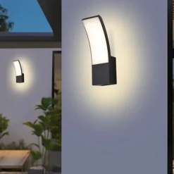 LED Outdoor Wall Light 12W Arc Modern Outdoor Wall Light Waterproof IP65 Steady on Outdoor Black Wall Light Suitable for Outdoor Porch Courtyard Garden Bathroom Bedroom 85-265V