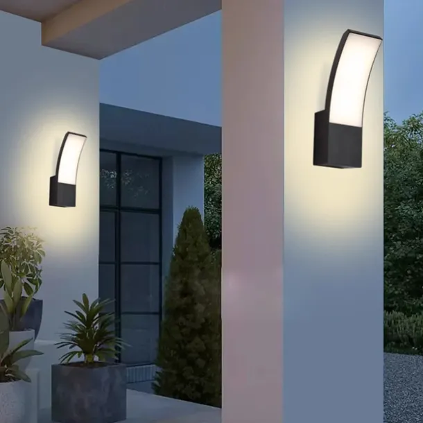 LED Outdoor Wall Light 12W Arc Modern Outdoor Wall Light Waterproof IP65 Steady on Outdoor Black Wall Light Suitable for Outdoor Porch Courtyard Garden Bathroom Bedroom 85-265V