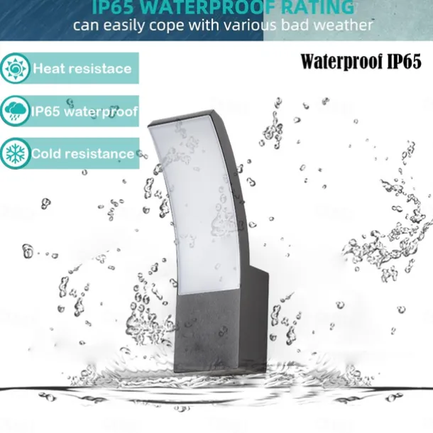 LED Outdoor Wall Light 12W Arc Modern Outdoor Wall Light Waterproof IP65 Steady on Outdoor Black Wall Light Suitable for Outdoor Porch Courtyard Garden Bathroom Bedroom 85-265V