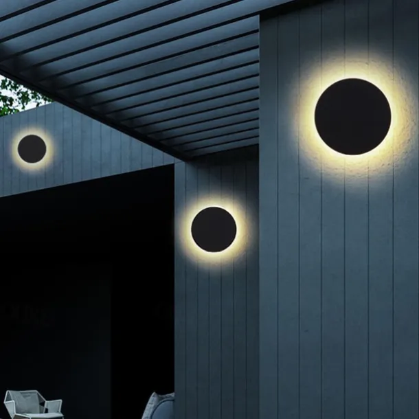 LED Outdoor Wall Light Waterproof Circle Design Black Warm White/White Wall Lighting IP65 Waterproof Acrylic Metal Outdoor Wall Sconces AC110-240V