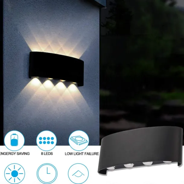 LED Outdoor Wall Lights 8W LED Aluminum Wall Lamp Sconce Indoor Up Down IP65 Waterproof White Black Modern for Patio Garden Stairs Bedroom Aisle Pathway Bathroom Light