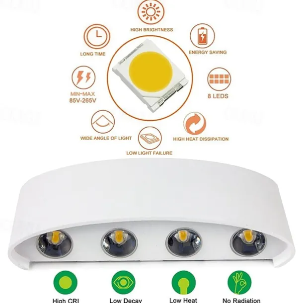 LED Outdoor Wall Lights 8W LED Aluminum Wall Lamp Sconce Indoor Up Down IP65 Waterproof White Black Modern for Patio Garden Stairs Bedroom Aisle Pathway Bathroom Light