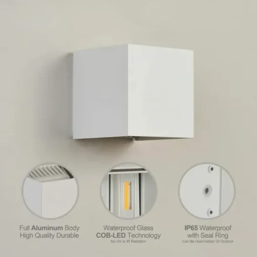 LED Outdoor/Indoor Wall Light IP65 12W 6000K White 3000K Warm Adjustable Beam Angle Waterproof 1000lm Sconce Fixture for Home Garden