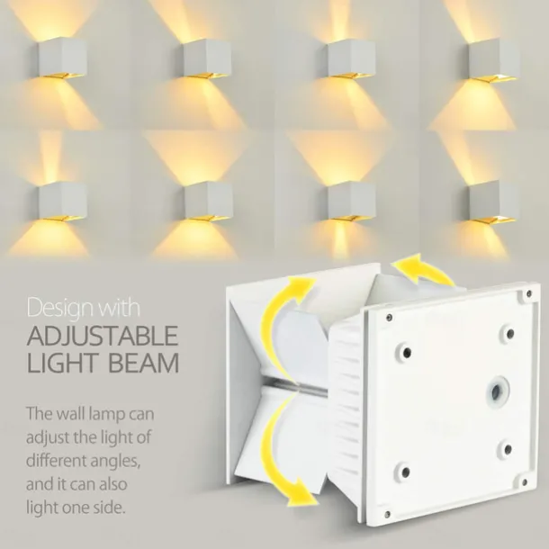 LED Outdoor/Indoor Wall Light IP65 12W 6000K White 3000K Warm Adjustable Beam Angle Waterproof 1000lm Sconce Fixture for Home Garden