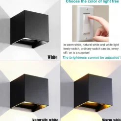 LED Outdoor/Indoor Wall Light IP65 12W 6000K White 3000K Warm Adjustable Beam Angle Waterproof 1000lm Sconce Fixture for Home Garden