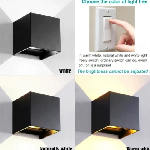 LED Outdoor/Indoor Wall Light IP65 12W 6000K White 3000K Warm Adjustable Beam Angle Waterproof 1000lm Sconce Fixture for Home Garden