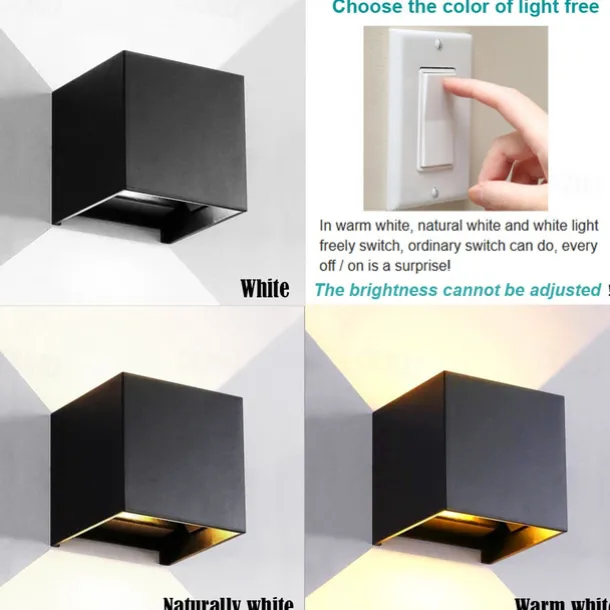 LED Outdoor/Indoor Wall Light IP65 12W 6000K White 3000K Warm Adjustable Beam Angle Waterproof 1000lm Sconce Fixture for Home Garden