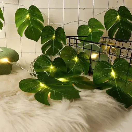 10/20LED Palm Leaf Fairy String Lights Artificial Garland Lights Christmas Birthday Hanging Vine Wedding Beach Theme Home Garden Decorative Lights